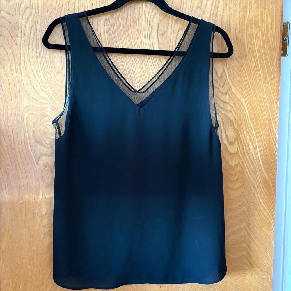 Babaton Black Sheer trim V-Neck tank Blouse M
